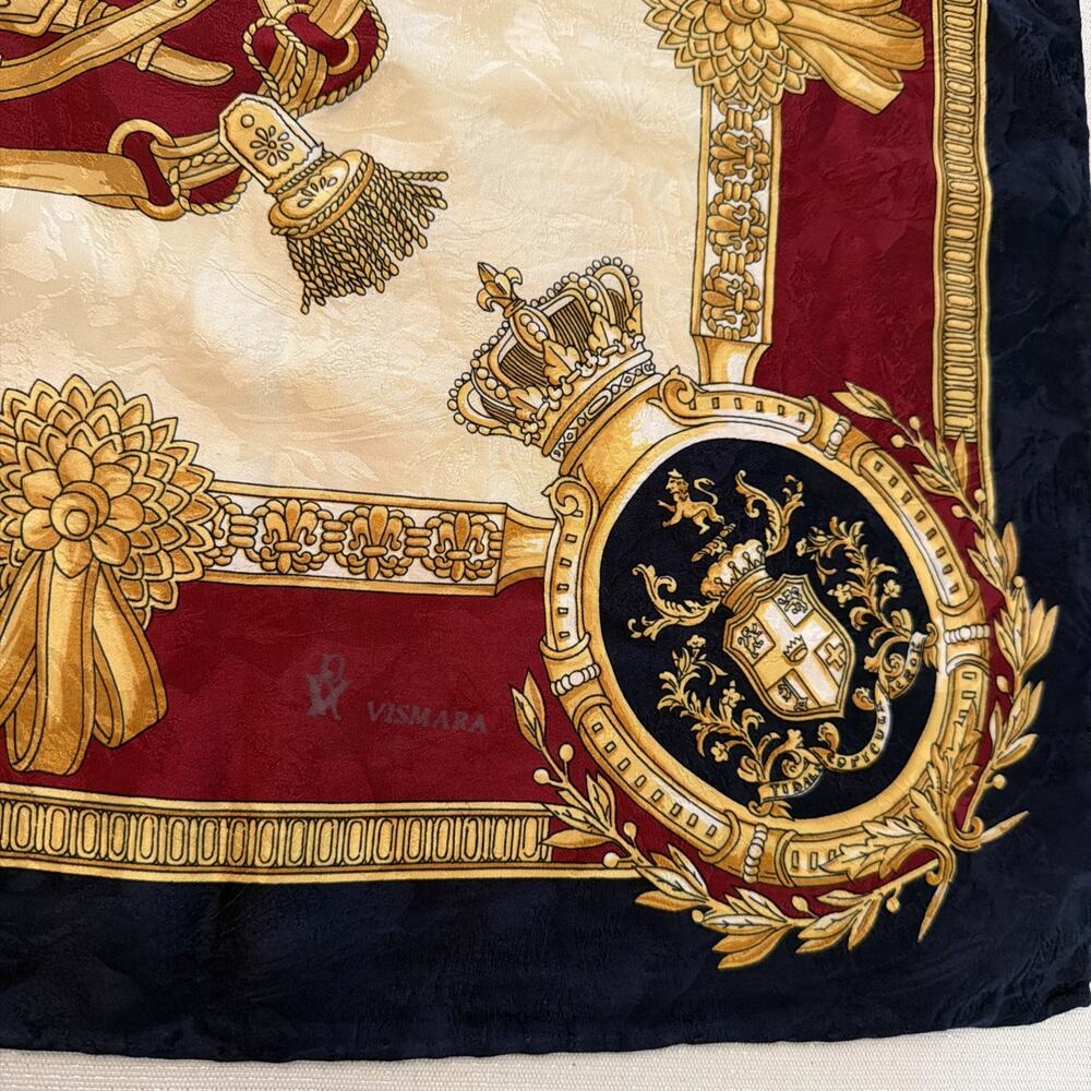 Vintage Vismara Milano Silk Scarf, 32" X 32" Classic Beautiful Red Navy Gold